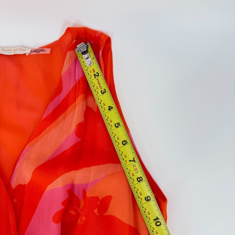 Ramy Brook Baldwin Mini Dress XS Orange Pink Floral‎ Ruffle Wrap Resort - Picture 11 of 13